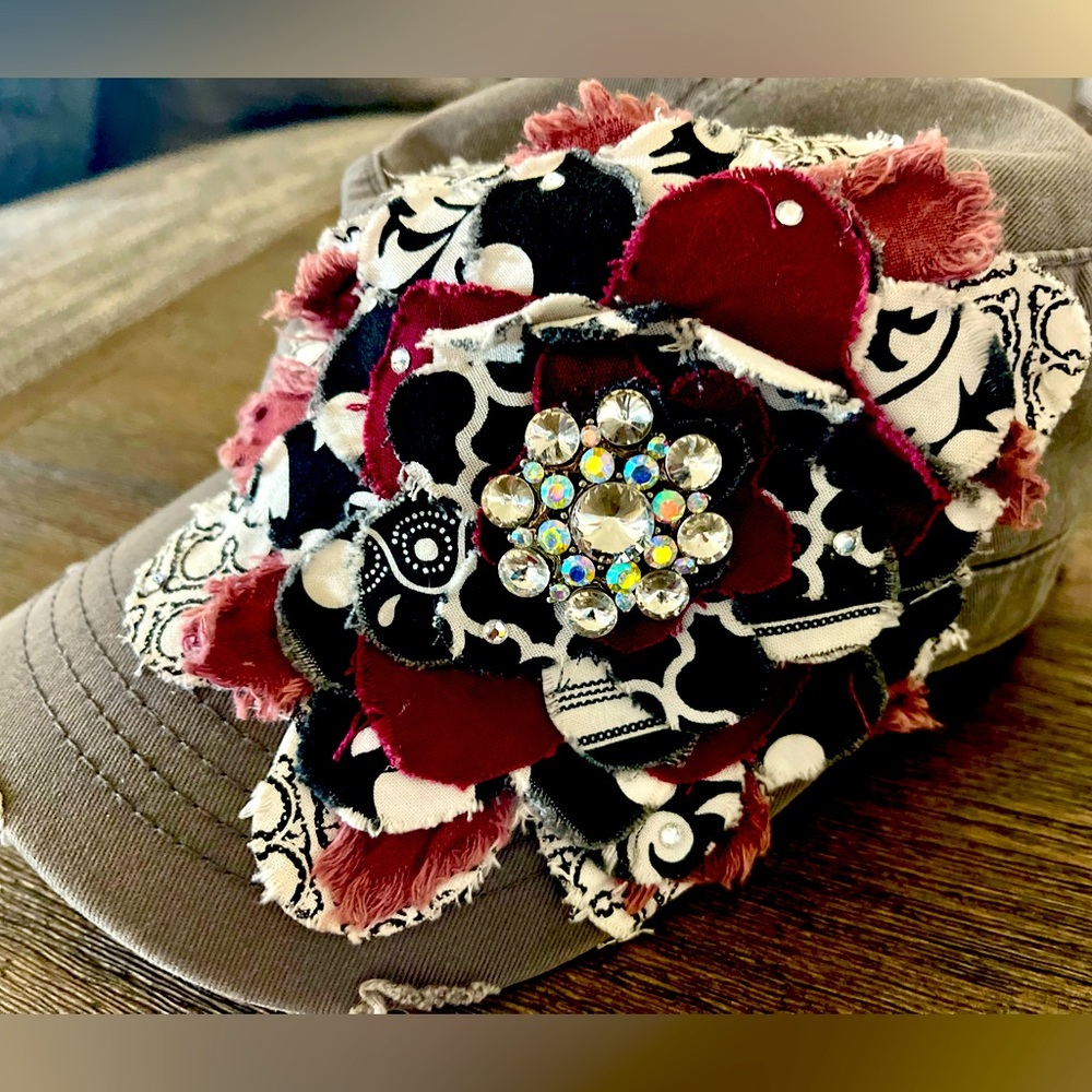 Frayed Flower brand vintage chic cap with some bling and fashion